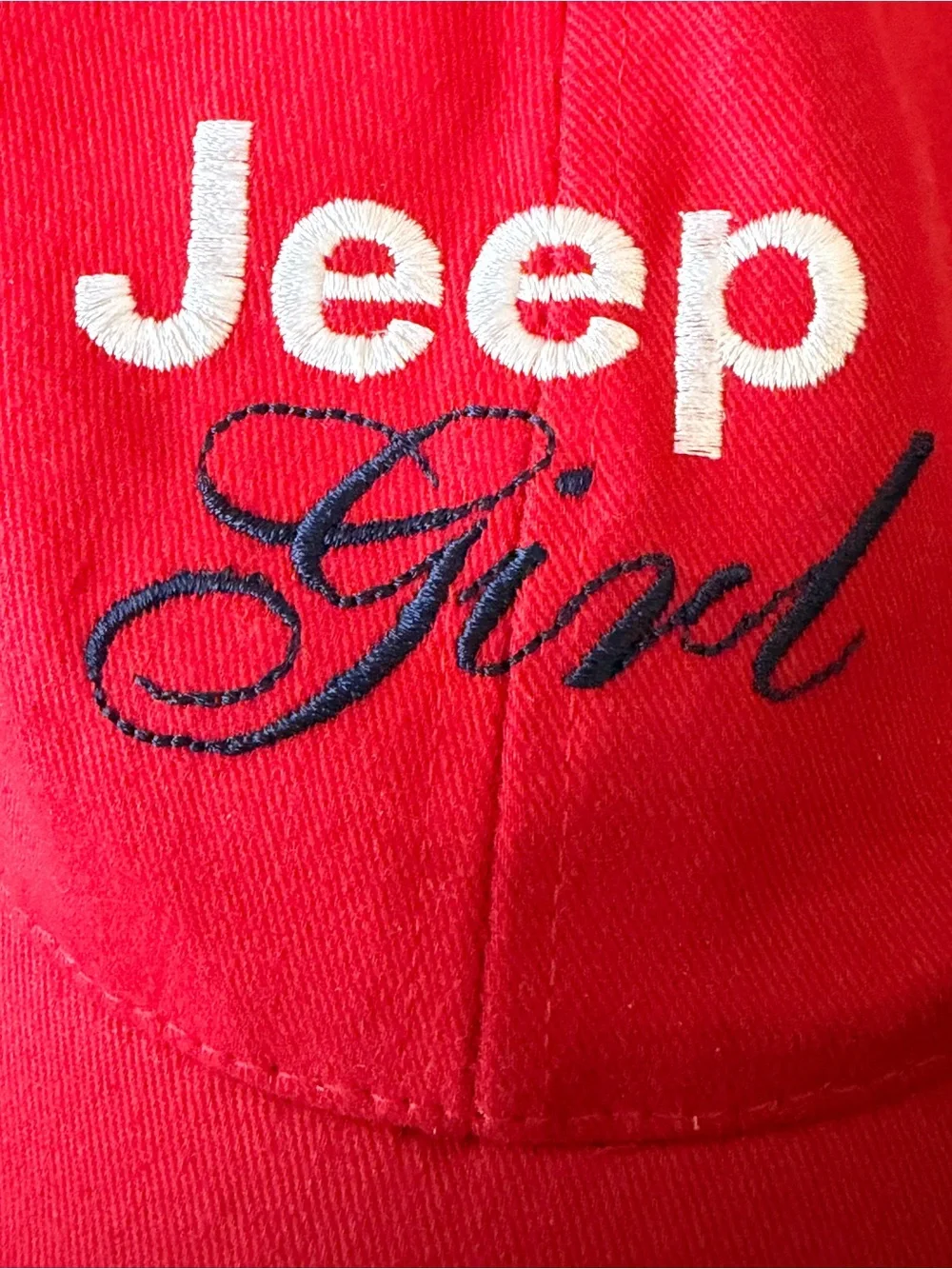 Jeep Girl Hat - Red with White & Navy Blue Embroidering “Jeep Girl” Adjustable